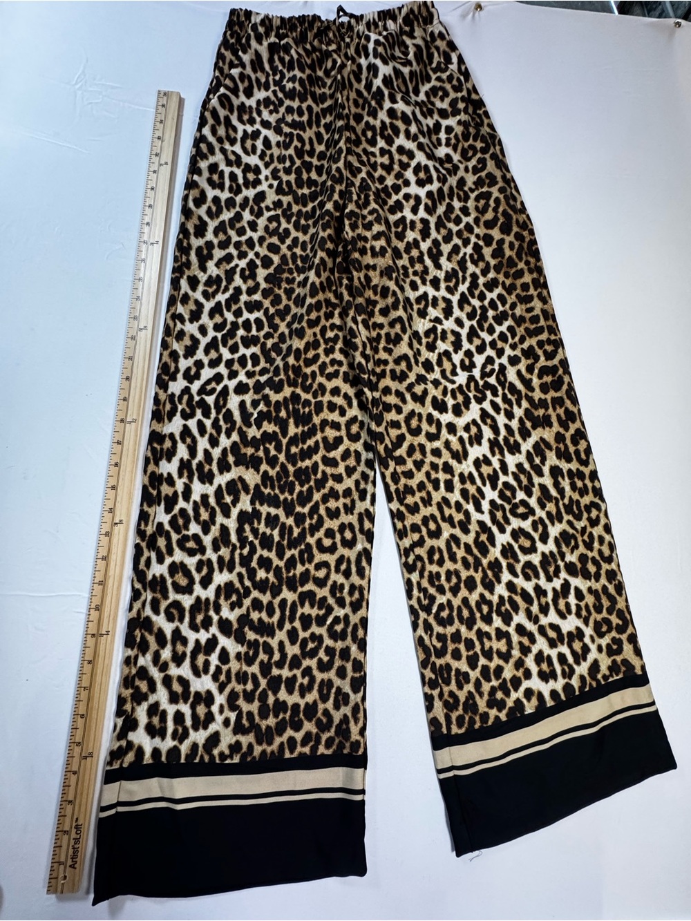 Leopard Print Wide Leg Pants - Neutral Tones